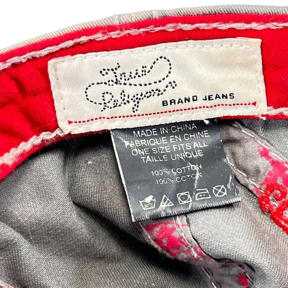 True Religion Distressed Hat Red Tibetan Buddha Guitar Embroidery Cap Strapback - Picture 14 of 16